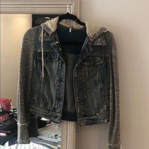 Jean jacket with sweater sleeves - free people